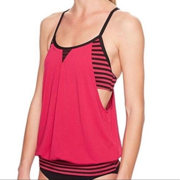 NWT $78 Nike‎ Laser Striped Layered Tankini Top - Picture 1 of 9